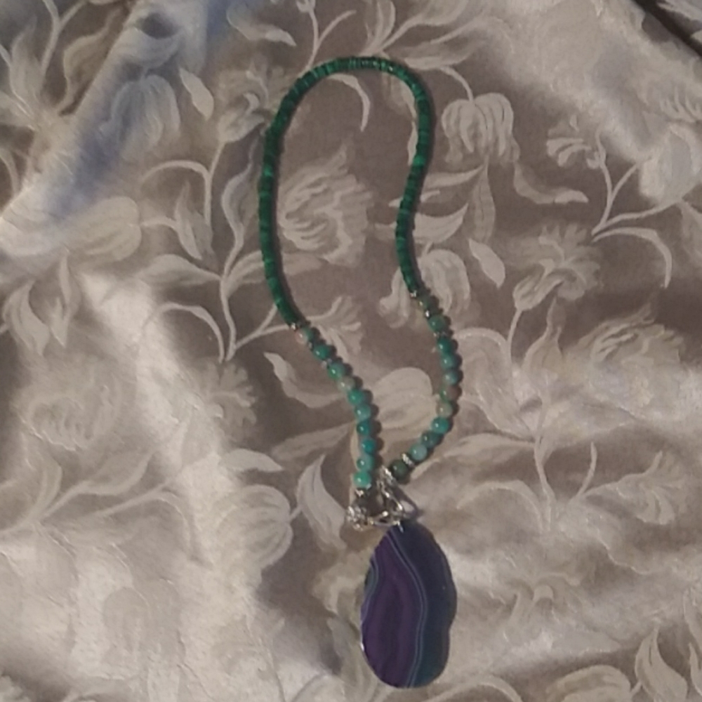 Handmade necklace with unusual ruby and zoisite sl